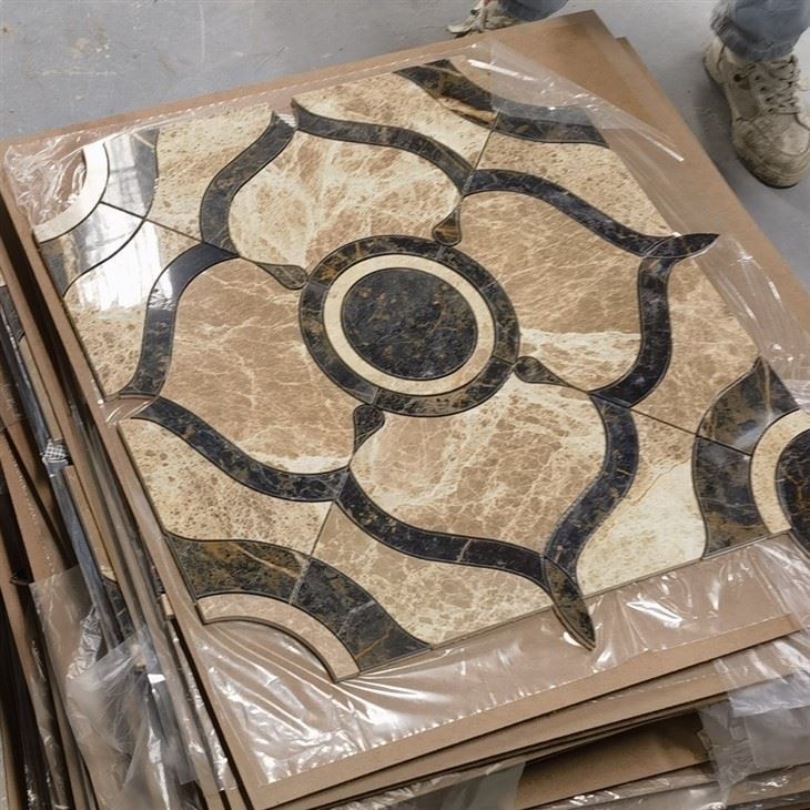 Beige With Black Flower Mosaic Stone